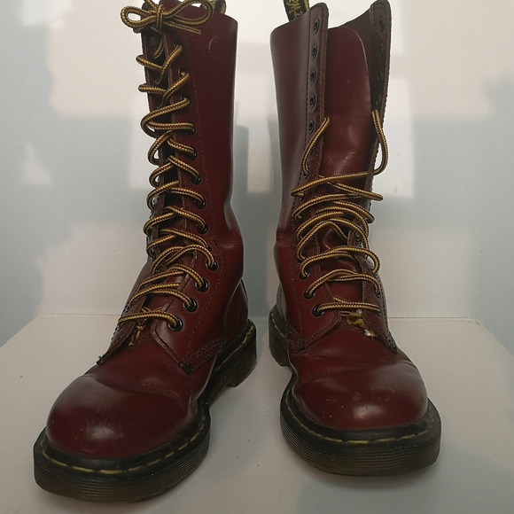 Dr Martens 1914 Cherry Red Tall Leather Boots Size 6 - Picture 1 of 4